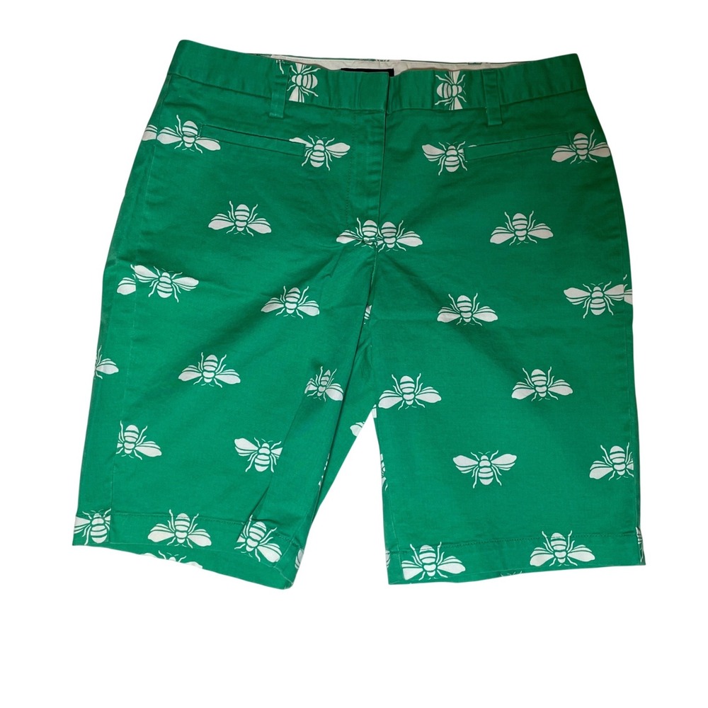 Lands End Womens Green White Honeybee Print Chino Shorts Fit 2 Size 4 Bee Print